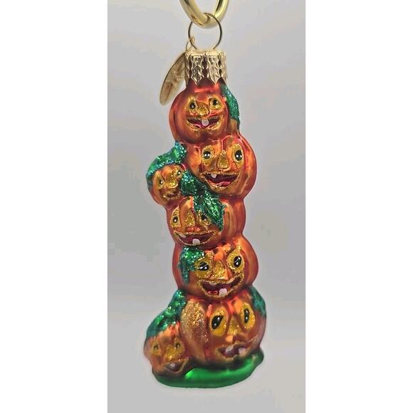Vtg Christopher Radko Jack O Lantern Stack Blown Glass Halloween Ornament U313 e
